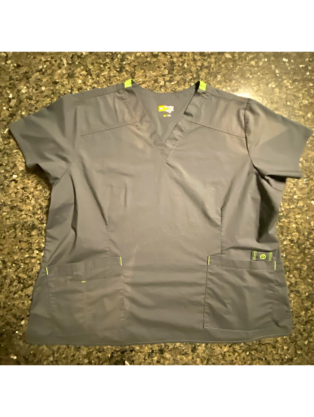 WonderFLEX Unisex Gray Solid V-Neck Scrub Top w/ Pockets, Medical, 3X